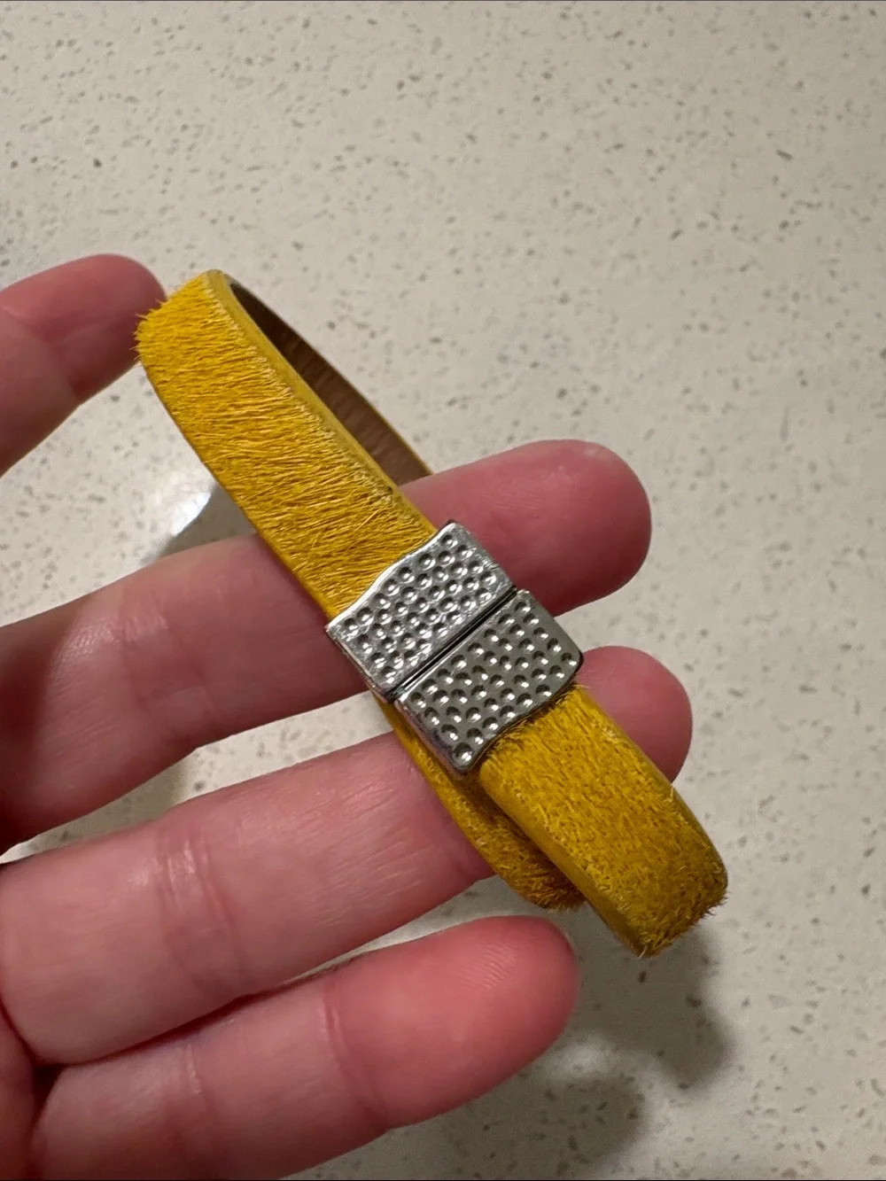 Rustic Cuff Yellow Double Wrap Leather Bracelet with Silver Clasp
